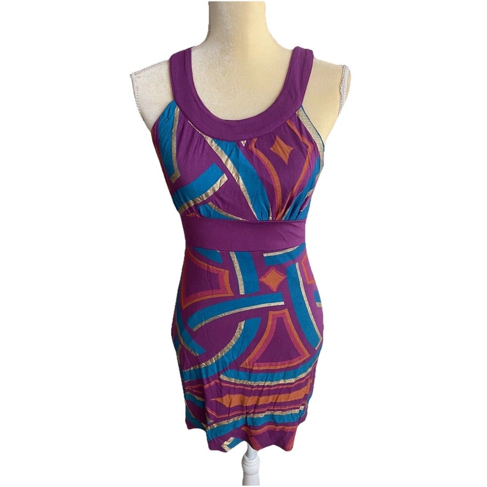 Rubber Ducky Productions Womens Small Purple Blue Geometric Sleeveless Dress S